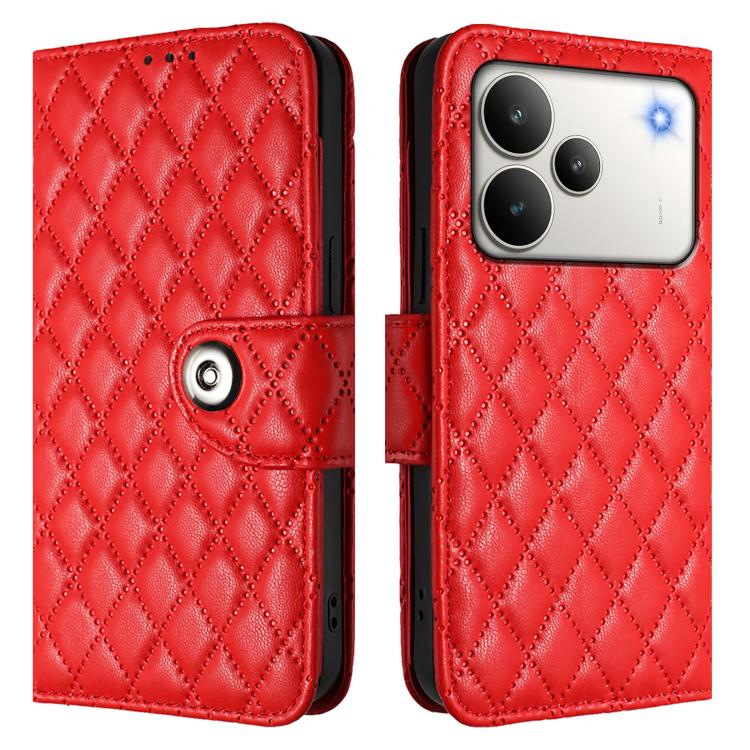 For Realme P4 5G Rhombic Texture Flip Leather Phone Case with Lanyard