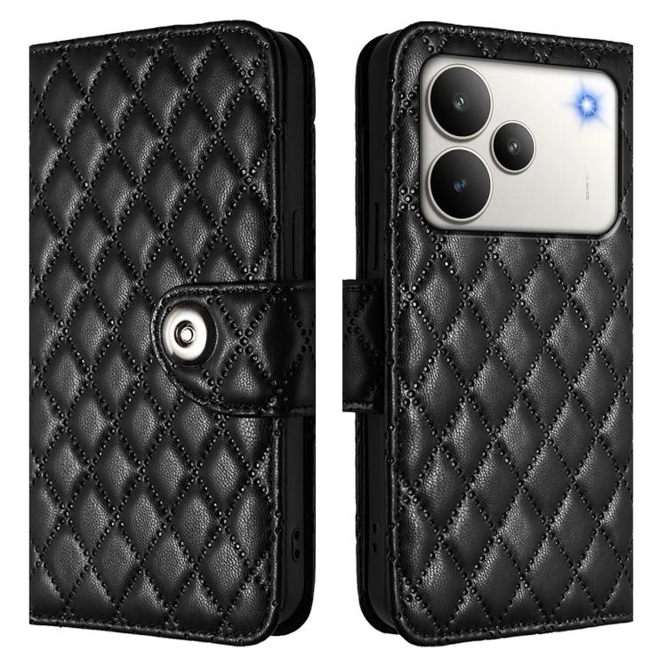 For Realme P4 5G Rhombic Texture Flip Leather Phone Case with Lanyard