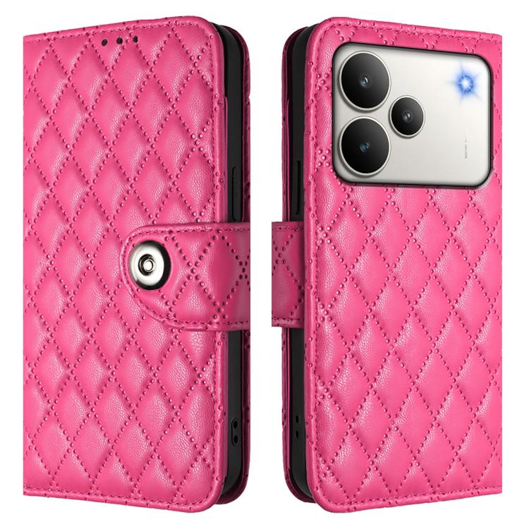 For Realme P4 5G Rhombic Texture Flip Leather Phone Case with Lanyard
