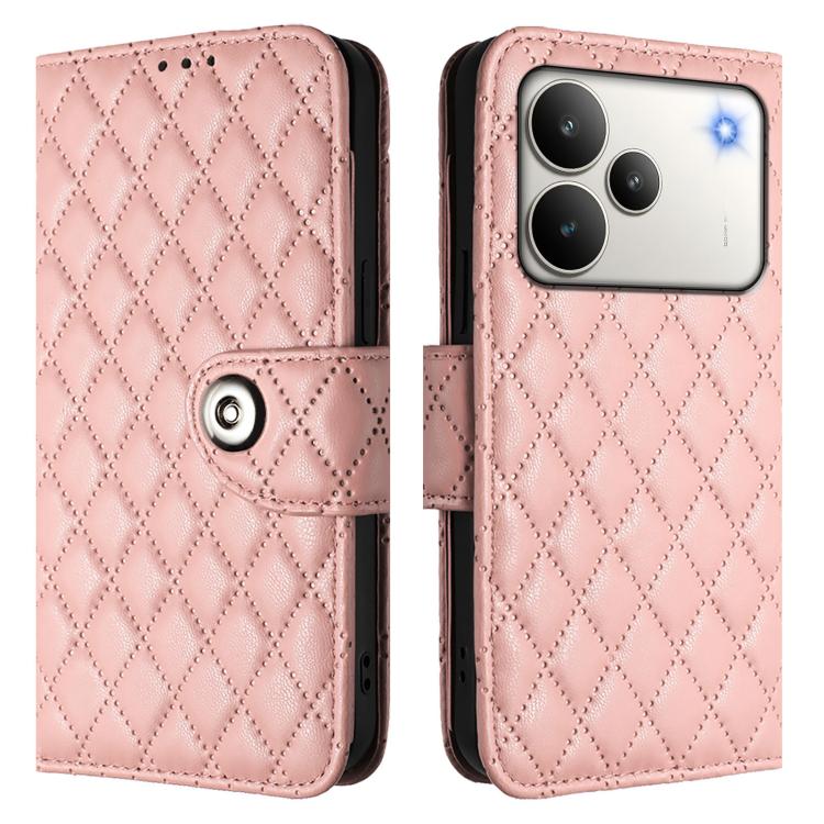 For Realme P4 5G Rhombic Texture Flip Leather Phone Case with Lanyard