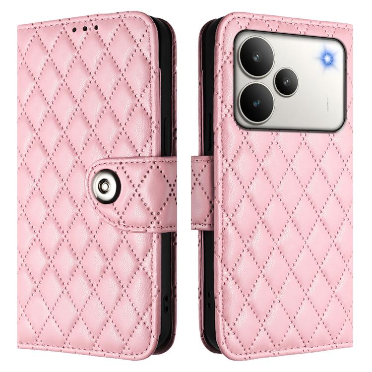 For Realme P4 5G Rhombic Texture Flip Leather Phone Case with Lanyard