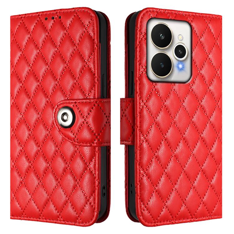 For Realme 15 / 15 Pro 5G Global Rhombic Texture Flip Leather Phone Case with Lanyard
