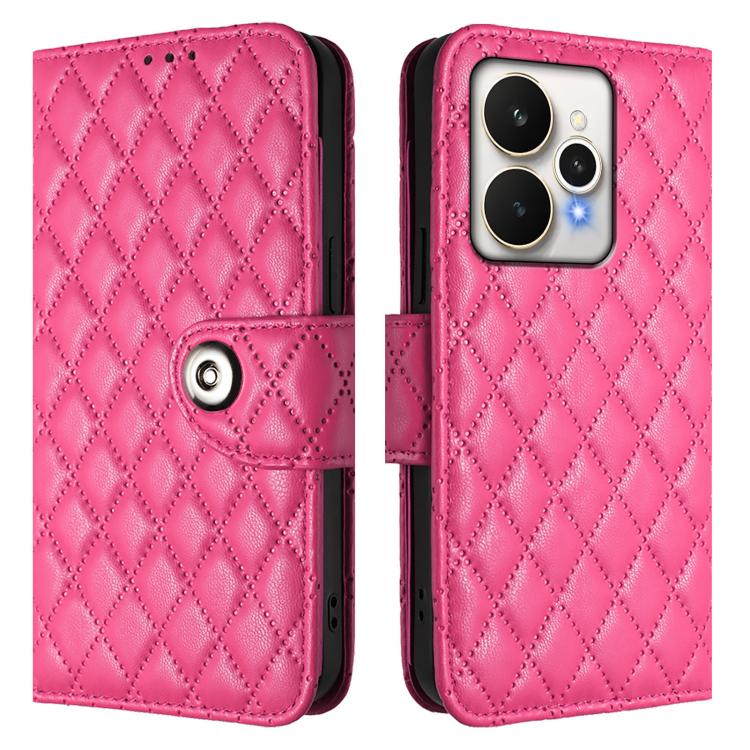 For Realme 15 / 15 Pro 5G Global Rhombic Texture Flip Leather Phone Case with Lanyard
