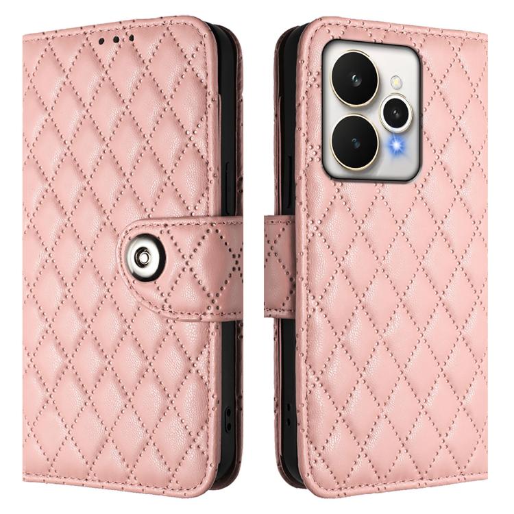 For Realme 15 / 15 Pro 5G Global Rhombic Texture Flip Leather Phone Case with Lanyard