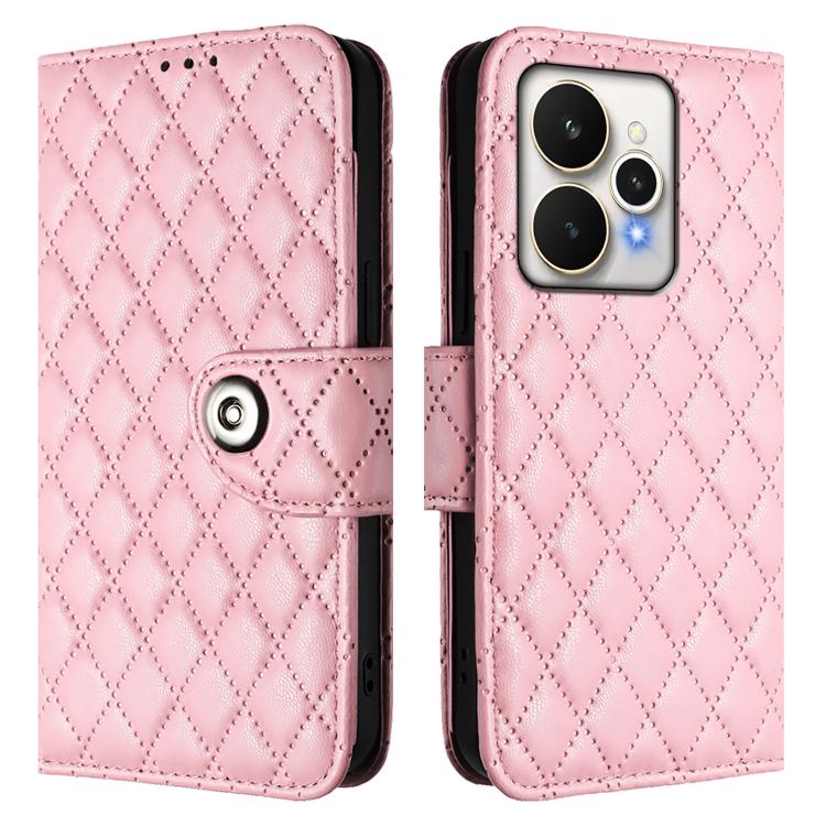 For Realme 15 / 15 Pro 5G Global Rhombic Texture Flip Leather Phone Case with Lanyard