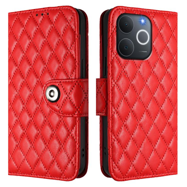 For Realme C71 4G India Rhombic Texture Flip Leather Phone Case with Lanyard