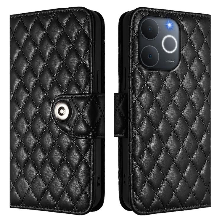 For Realme C71 4G India Rhombic Texture Flip Leather Phone Case with Lanyard