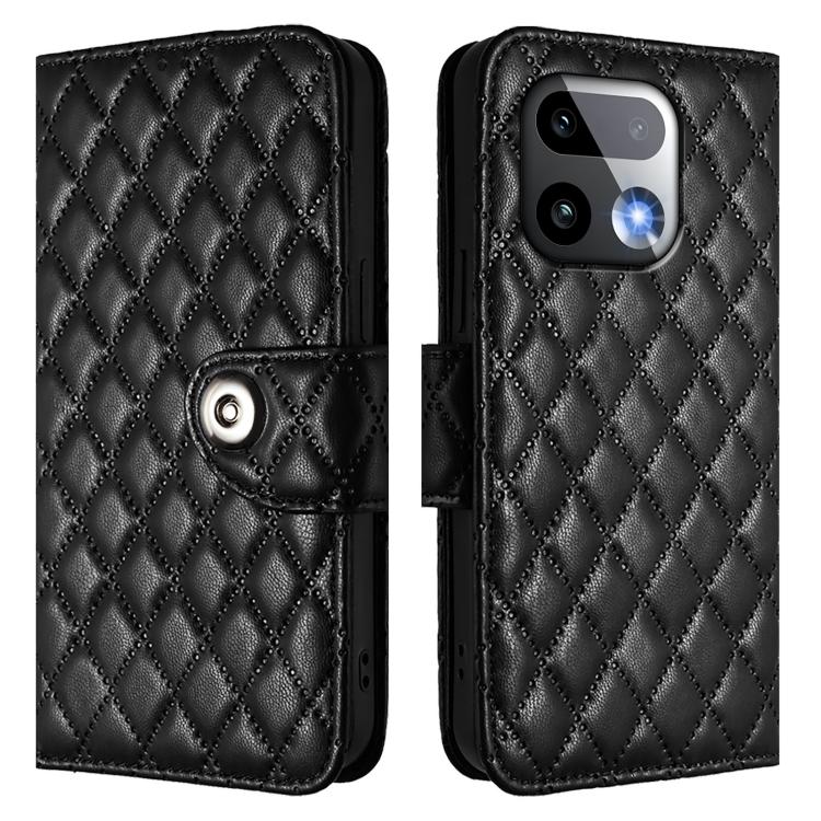 For Realme 16 Pro+ 5G Global Rhombic Texture Flip Leather Phone Case with Lanyard