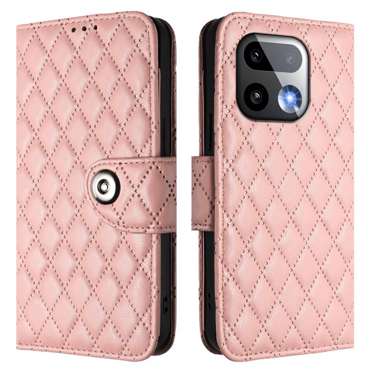 For Realme 16 Pro+ 5G Global Rhombic Texture Flip Leather Phone Case with Lanyard