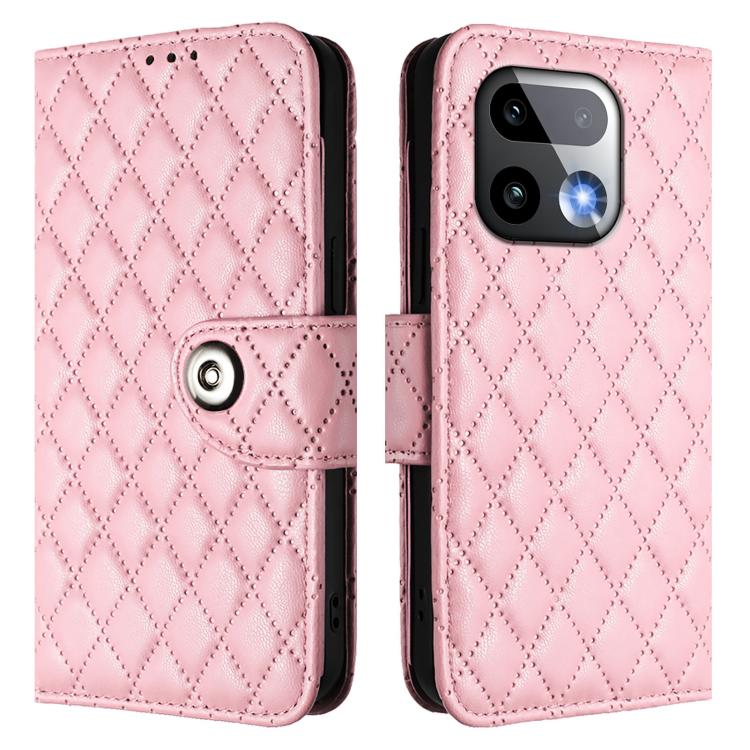 For Realme 16 Pro+ 5G Global Rhombic Texture Flip Leather Phone Case with Lanyard