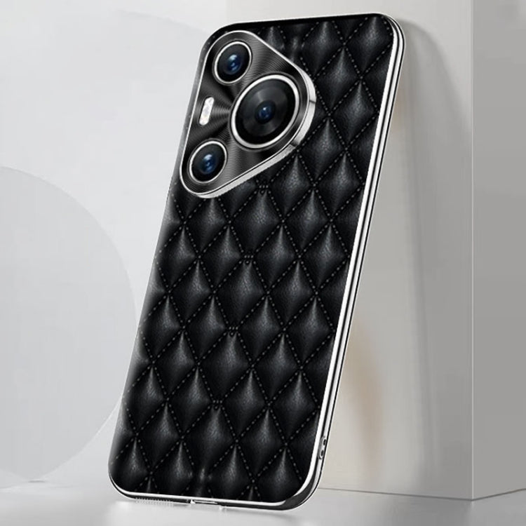 For Huawei Pura 70 Silver Edge Rhombic Texture PU Leather Phone Case