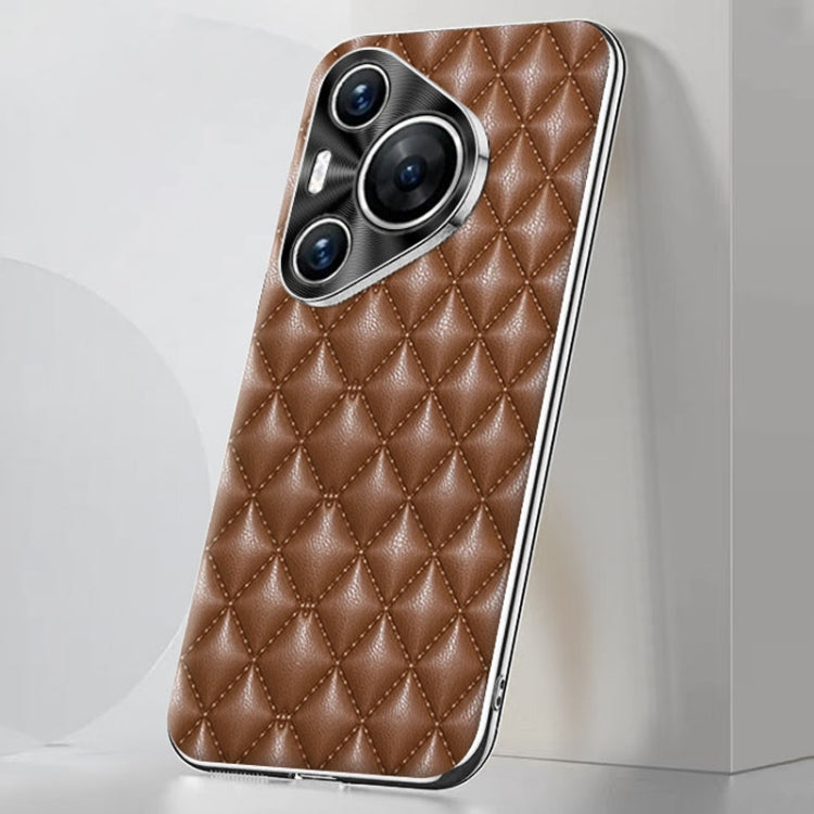 For Huawei Pura 70 Silver Edge Rhombic Texture PU Leather Phone Case