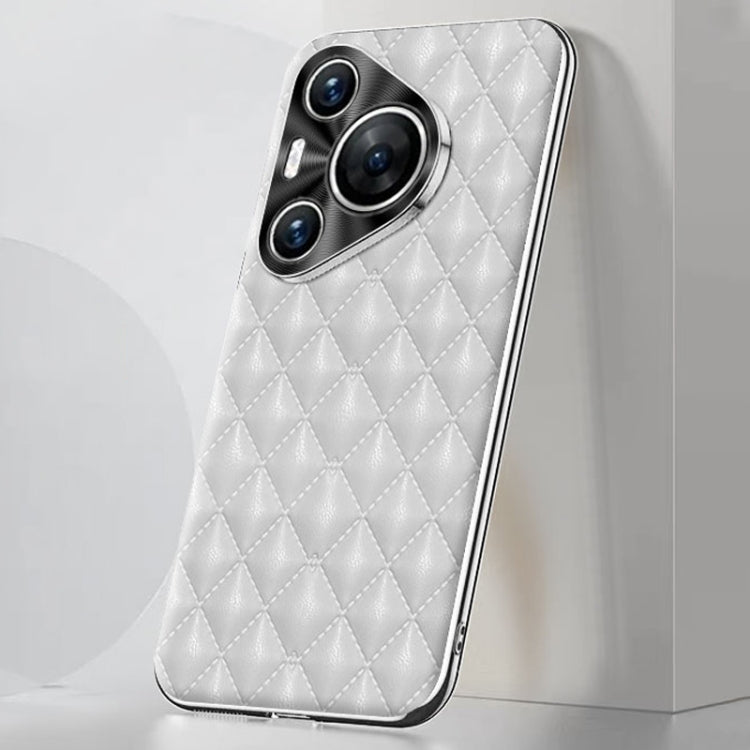 For Huawei Pura 70 Silver Edge Rhombic Texture PU Leather Phone Case