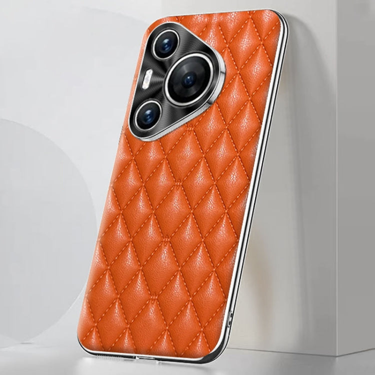 For Huawei Pura 70 Pro / 70 Pro+ Silver Edge Rhombic Texture PU Leather Phone Case