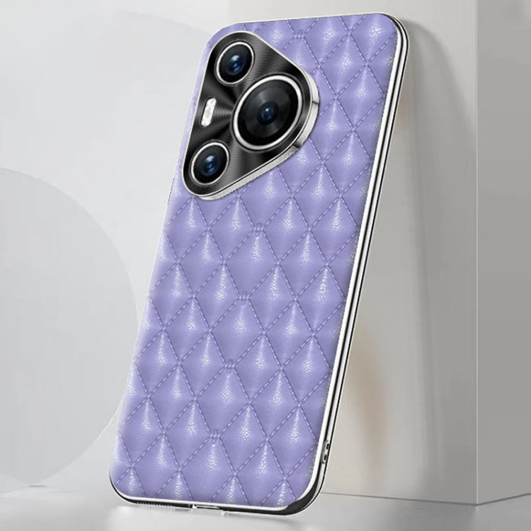 For Huawei Pura 70 Pro / 70 Pro+ Silver Edge Rhombic Texture PU Leather Phone Case