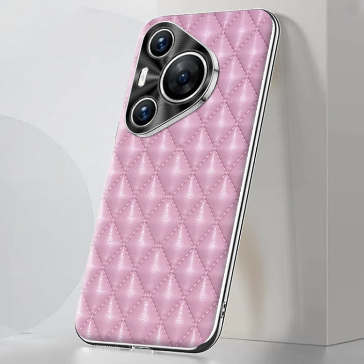 For Huawei Pura 70 Pro / 70 Pro+ Silver Edge Rhombic Texture PU Leather Phone Case