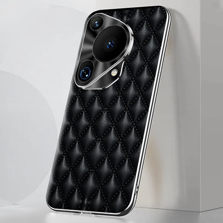 For Huawei Pura 70 Ultra Silver Edge Rhombic Texture PU Leather Phone Case