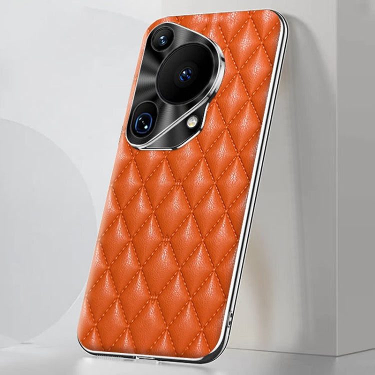 For Huawei Pura 70 Ultra Silver Edge Rhombic Texture PU Leather Phone Case