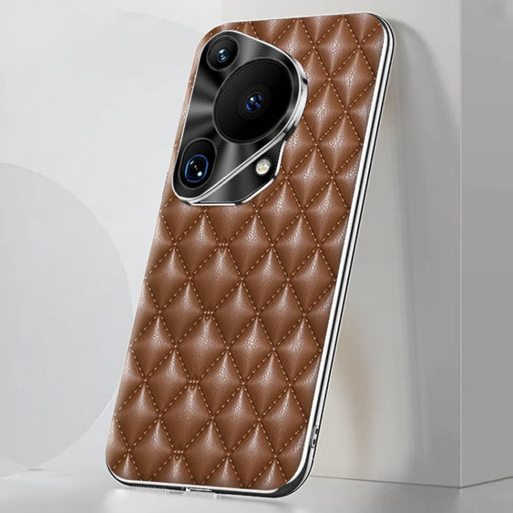 For Huawei Pura 70 Ultra Silver Edge Rhombic Texture PU Leather Phone Case
