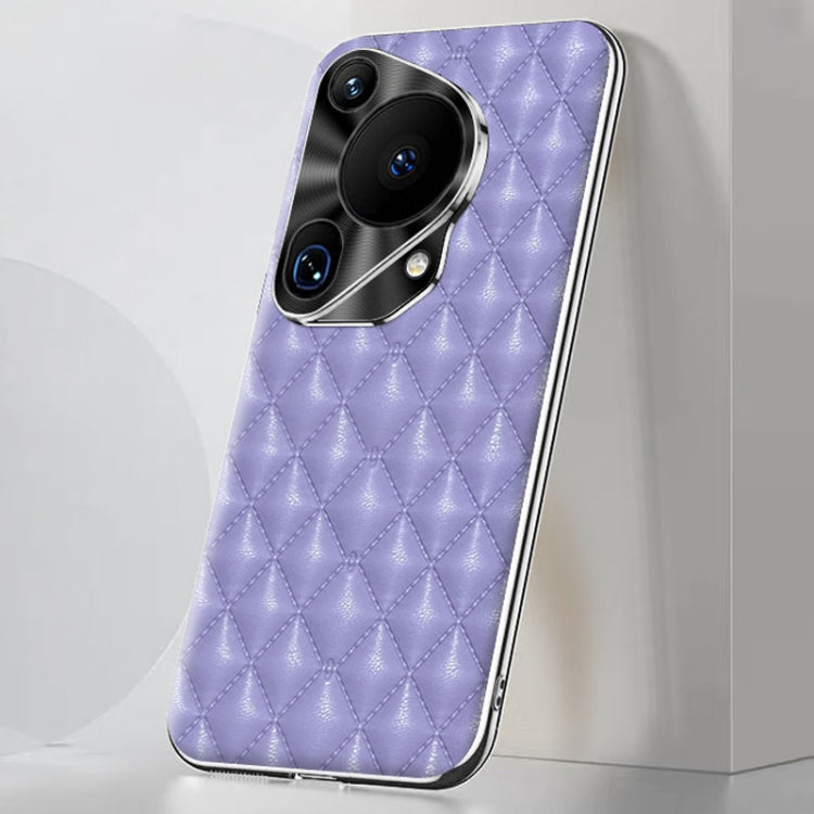 For Huawei Pura 70 Ultra Silver Edge Rhombic Texture PU Leather Phone Case