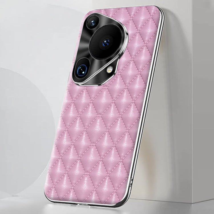 For Huawei Pura 70 Ultra Silver Edge Rhombic Texture PU Leather Phone Case