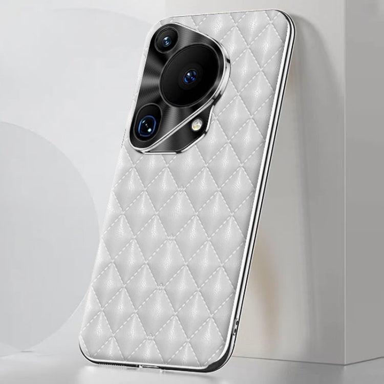 For Huawei Pura 70 Ultra Silver Edge Rhombic Texture PU Leather Phone Case
