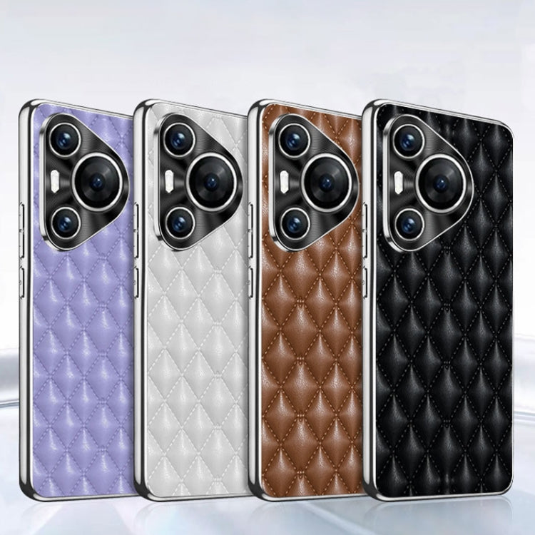 For Huawei Pura 70 Pro / 70 Pro+ Silver Edge Rhombic Texture PU Leather Phone Case