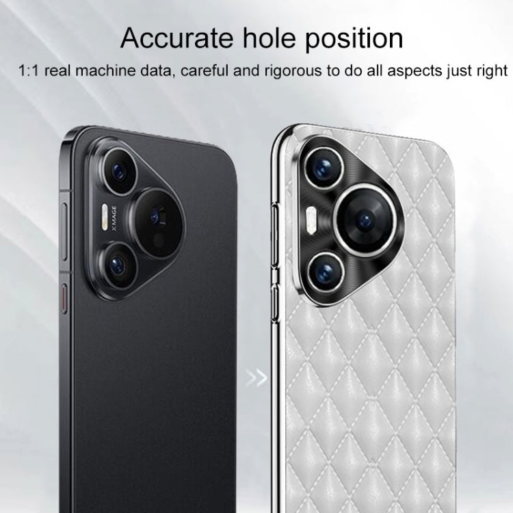 For Huawei Pura 70 Pro / 70 Pro+ Silver Edge Rhombic Texture PU Leather Phone Case
