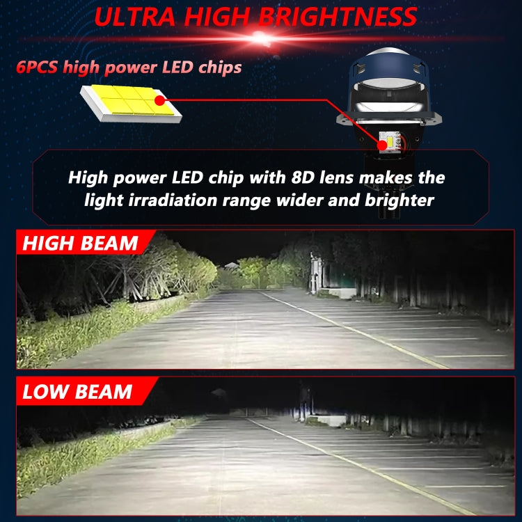 T03 Pair 3 inch Car Bifocal LED Lens Headlight, Left-hand Drive - Blue