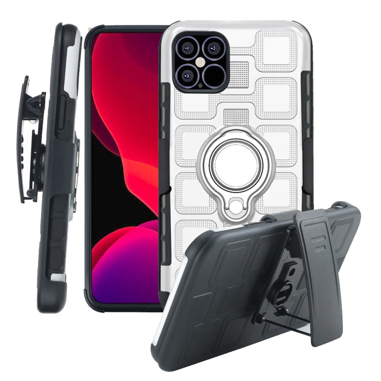 For iPhone 12 mini 3 In 1 Cube PC + TPU Protective Case with 360 Degrees Rotate Silver Ring Holder