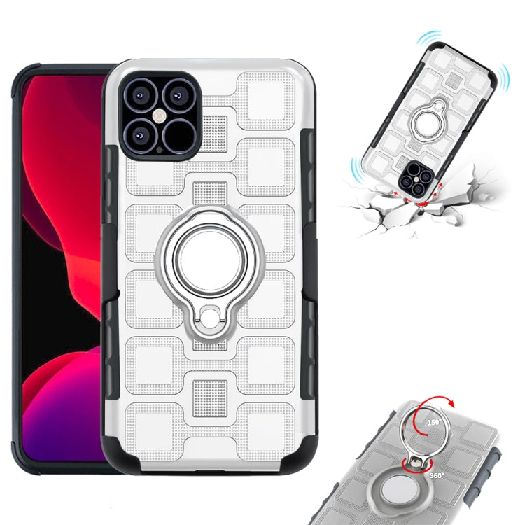 For iPhone 12 mini 3 In 1 Cube PC + TPU Protective Case with 360 Degrees Rotate Silver Ring Holder