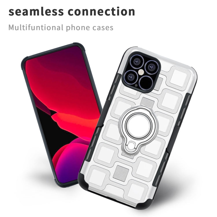 For iPhone 12 mini 3 In 1 Cube PC + TPU Protective Case with 360 Degrees Rotate Silver Ring Holder