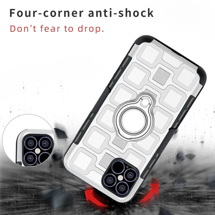 For iPhone 12 mini 3 In 1 Cube PC + TPU Protective Case with 360 Degrees Rotate Silver Ring Holder