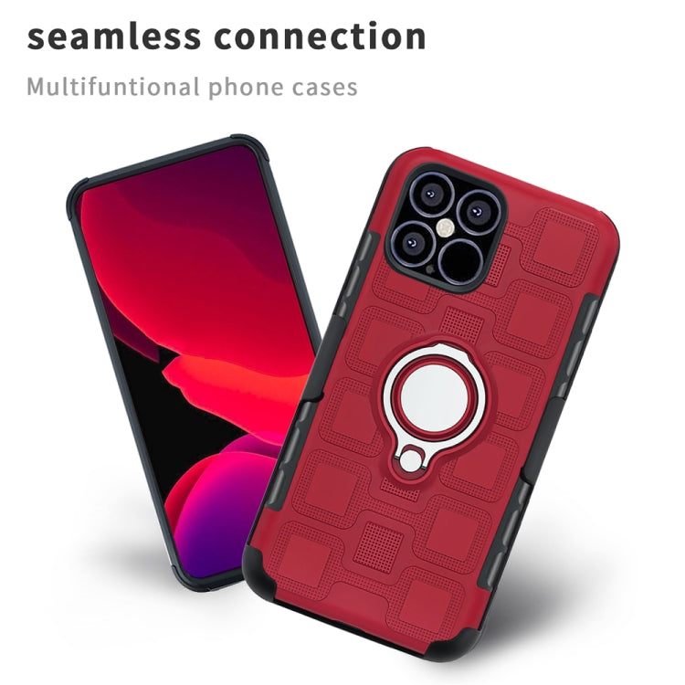 For iPhone 12 mini 3 In 1 Cube PC + TPU Protective Case with 360 Degrees Rotate Silver Ring Holder