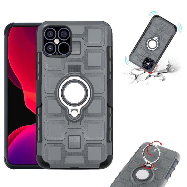 For iPhone 12 mini 3 In 1 Cube PC + TPU Protective Case with 360 Degrees Rotate Silver Ring Holder