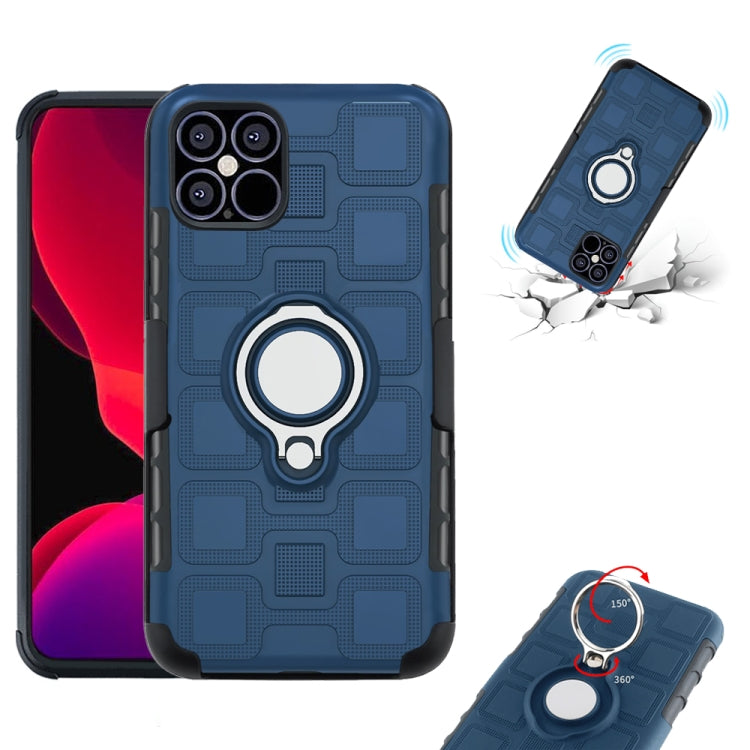 For iPhone 12 mini 3 In 1 Cube PC + TPU Protective Case with 360 Degrees Rotate Silver Ring Holder