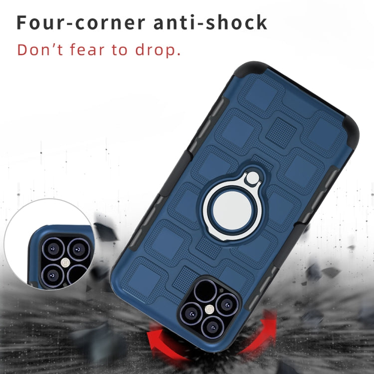 For iPhone 12 mini 3 In 1 Cube PC + TPU Protective Case with 360 Degrees Rotate Silver Ring Holder