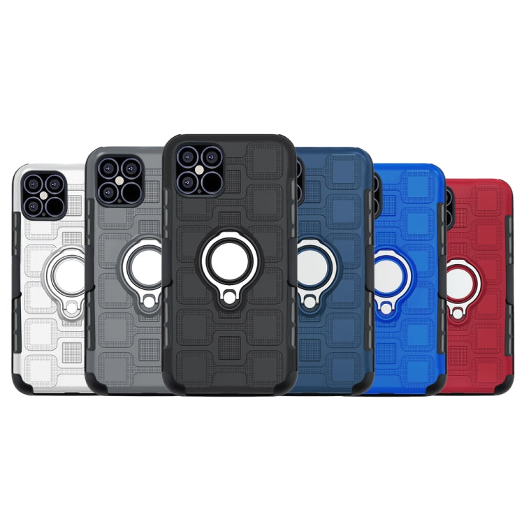 For iPhone 12 mini 3 In 1 Cube PC + TPU Protective Case with 360 Degrees Rotate Silver Ring Holder