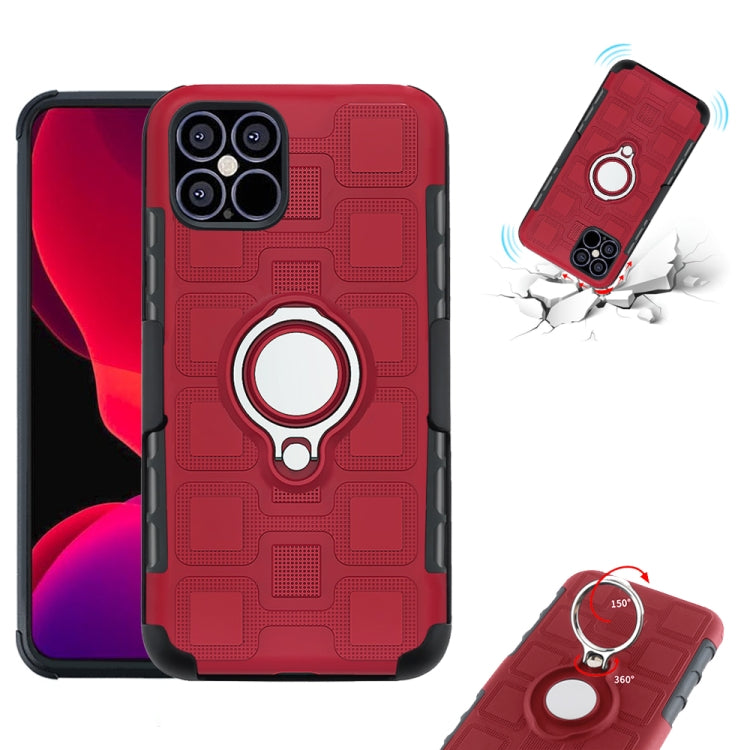 For iPhone 12 / 12 Pro 3 In 1 Cube PC + TPU Protective Case with 360 Degrees Rotate Silver Ring Holder