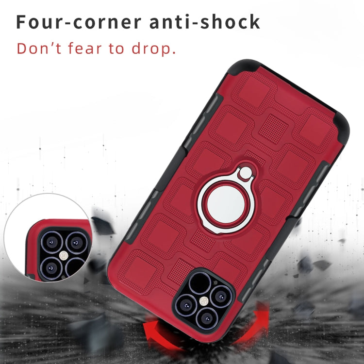 For iPhone 12 / 12 Pro 3 In 1 Cube PC + TPU Protective Case with 360 Degrees Rotate Silver Ring Holder