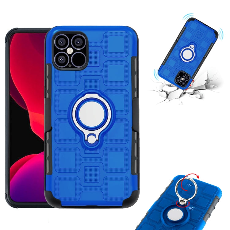 For iPhone 12 / 12 Pro 3 In 1 Cube PC + TPU Protective Case with 360 Degrees Rotate Silver Ring Holder