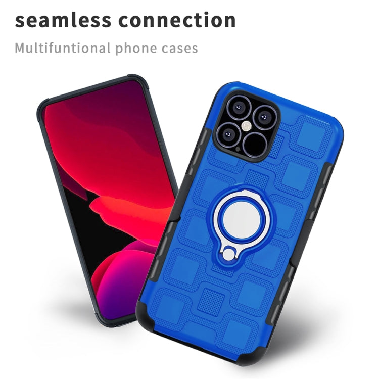For iPhone 12 / 12 Pro 3 In 1 Cube PC + TPU Protective Case with 360 Degrees Rotate Silver Ring Holder