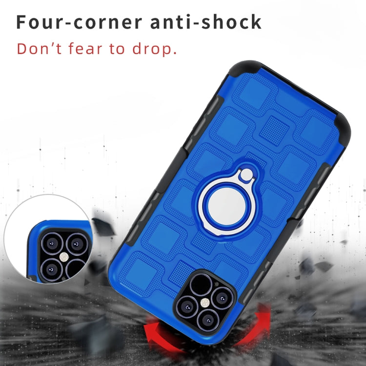 For iPhone 12 / 12 Pro 3 In 1 Cube PC + TPU Protective Case with 360 Degrees Rotate Silver Ring Holder