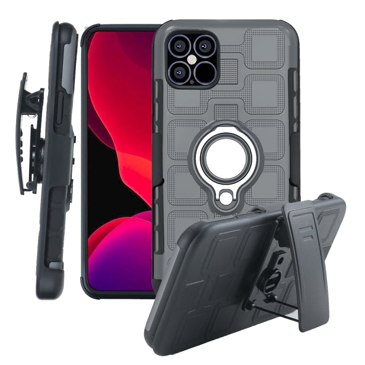 For iPhone 12 / 12 Pro 3 In 1 Cube PC + TPU Protective Case with 360 Degrees Rotate Silver Ring Holder