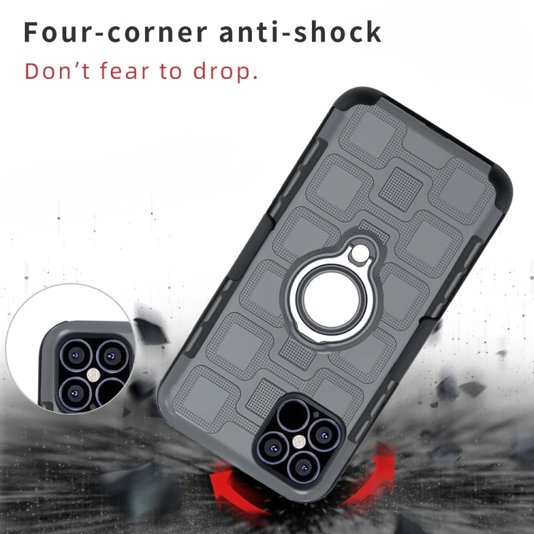 For iPhone 12 / 12 Pro 3 In 1 Cube PC + TPU Protective Case with 360 Degrees Rotate Silver Ring Holder