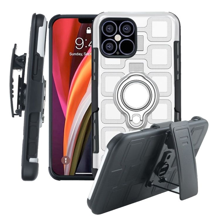 For iPhone 12 Pro Max 3 In 1 Cube PC + TPU Protective Case with 360 Degrees Rotate Silver Ring Holder