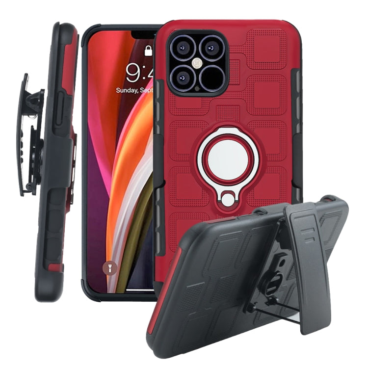 For iPhone 12 Pro Max 3 In 1 Cube PC + TPU Protective Case with 360 Degrees Rotate Silver Ring Holder
