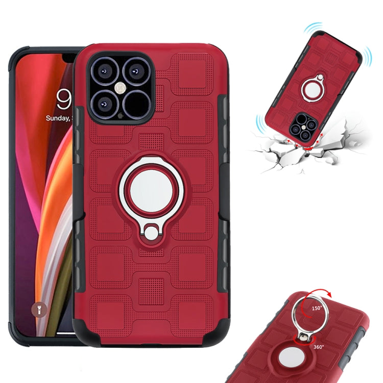 For iPhone 12 Pro Max 3 In 1 Cube PC + TPU Protective Case with 360 Degrees Rotate Silver Ring Holder
