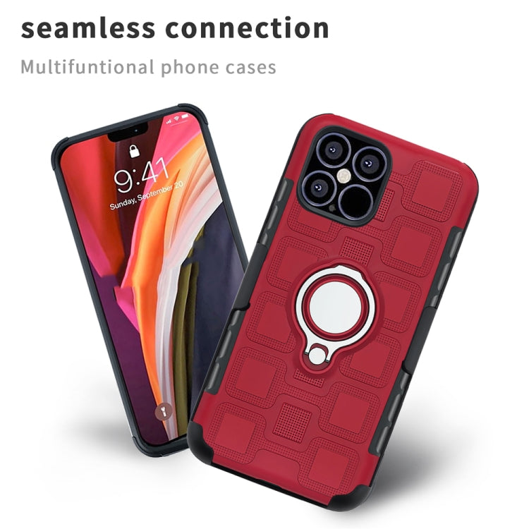 For iPhone 12 Pro Max 3 In 1 Cube PC + TPU Protective Case with 360 Degrees Rotate Silver Ring Holder