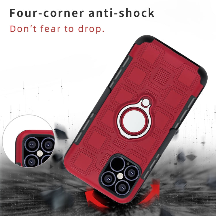For iPhone 12 Pro Max 3 In 1 Cube PC + TPU Protective Case with 360 Degrees Rotate Silver Ring Holder